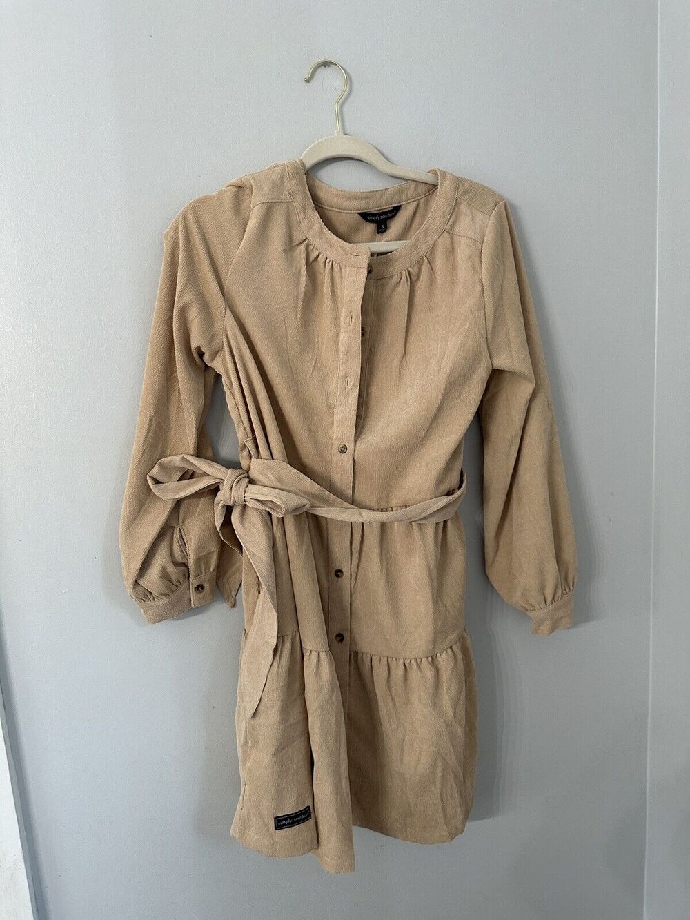 Simply Southern Small Tan Corduroy Belted Button Down Dress Boho
